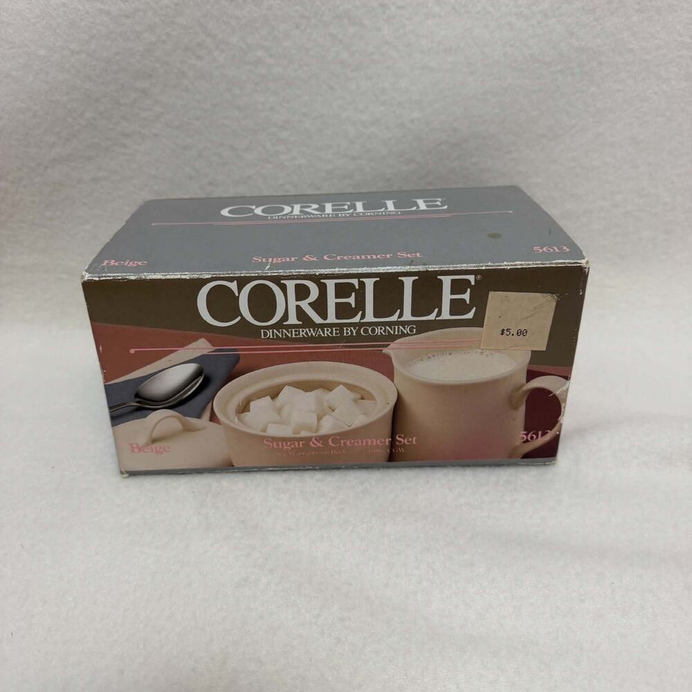 Vintage Corelle by Corning Sandstone Beige Sugar Bowl w/Lid Creamer Pitcher Set - Picture 11 of 12